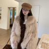 Stylish Mid-Length Winter Overcoat In Luxe Imitation Fox Fur