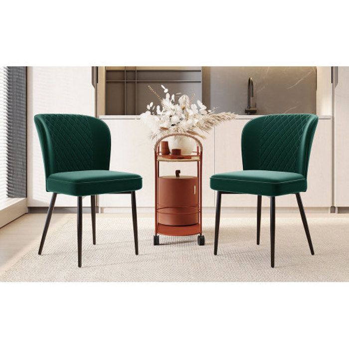 Chaise de salle à manger - MUVOE - Lot de 2 - Velours vert foncé - Structure en métal - Design contemporain