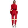 Complete Firefighter Outfit for Women S-3XL: Long Sleeve Belted Romper with Stand Collar, Halloween & Club Party Costume