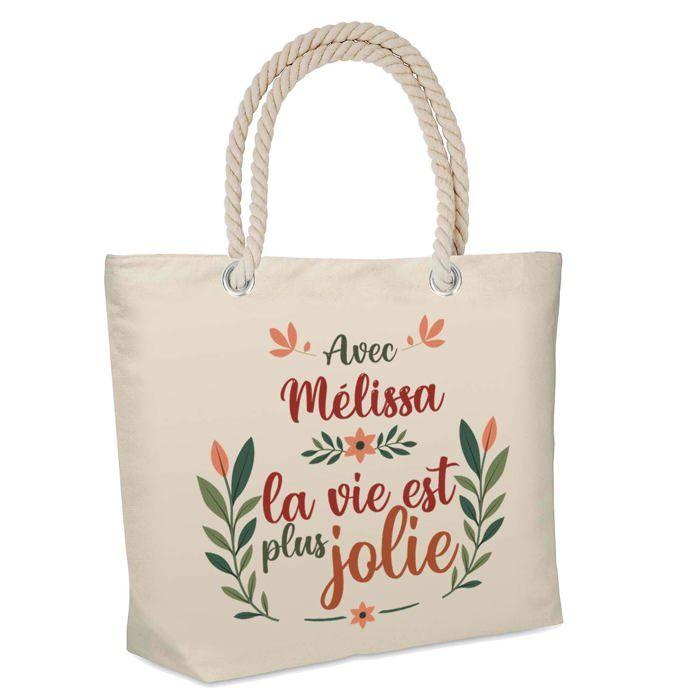 Sac cabas - PLANETEE - Mélissa «La vie est plus jolie» - Jute - Grande contenance - Imprimé en France