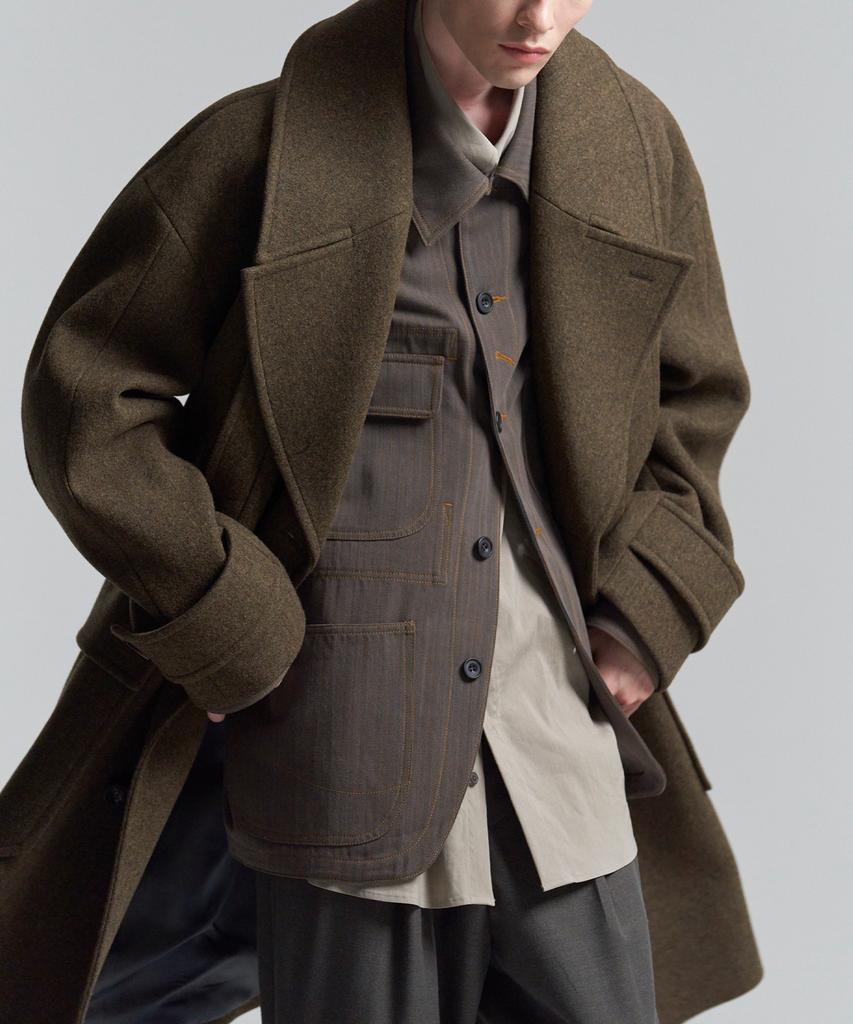 Woosuk Oversized Double Coat (Dark Olive)