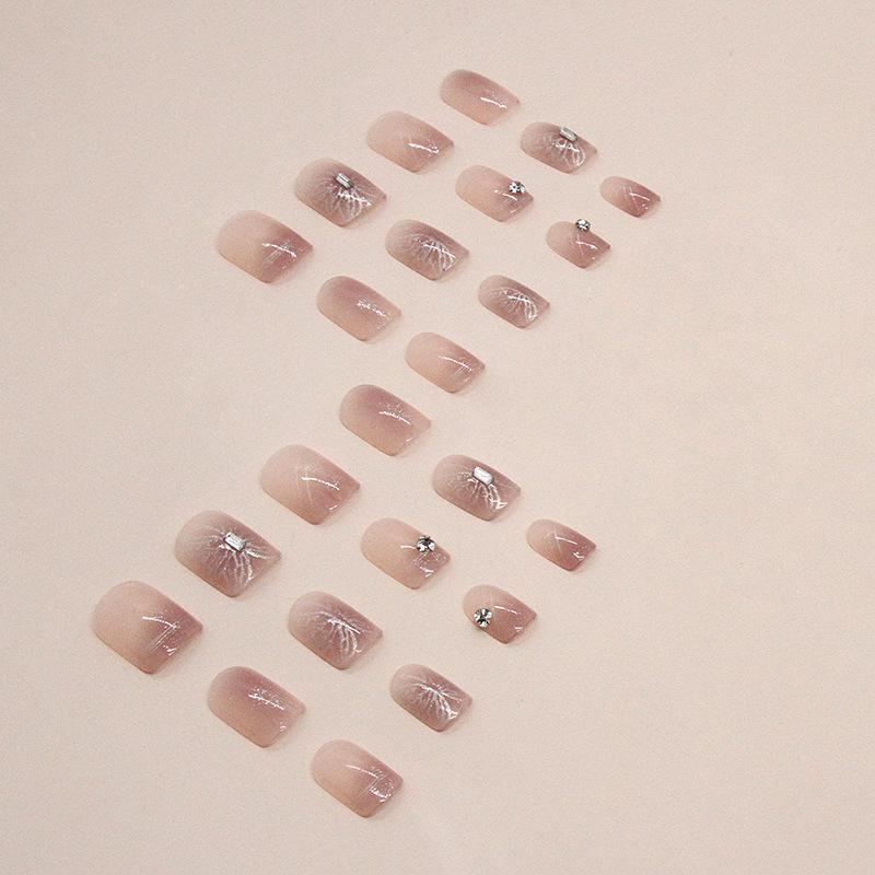 Short Blush Aurora Diamond Butterfly Nail Art Sweet Girl Wind Wear Nail Art Tablets Can Be