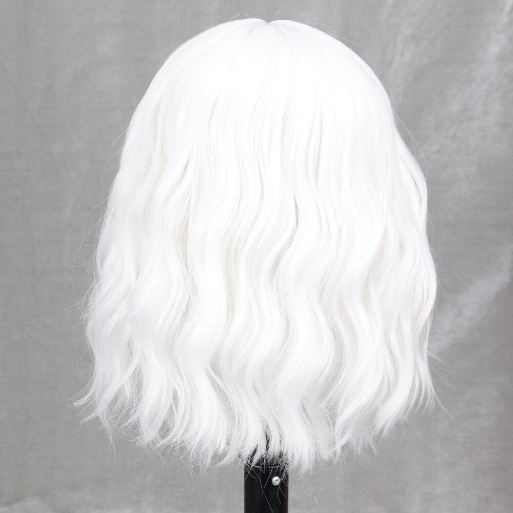 MISS WIG Женская мода Короткий волнистый парик с челкой Синтетическое волокно Чистый белый волнистый парик Косплей Одежда для вечеринок на Хэллоуин
