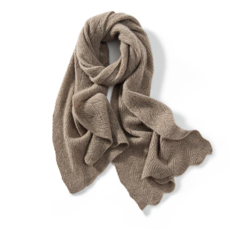 Korean Style Women's 100% Cashmere Hollow Crochet Knit Scarf Shawl - Warm, Versatile Autumn Winter Accessory