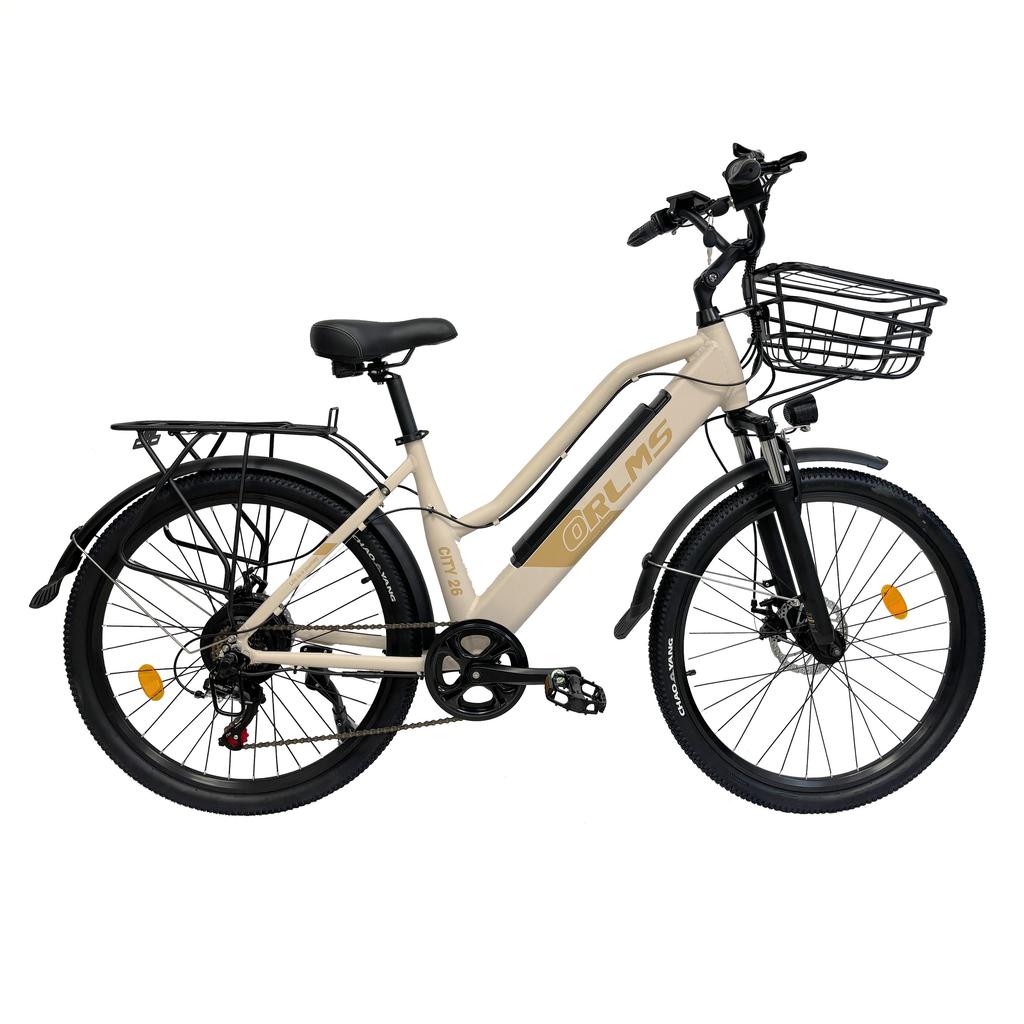 ORLMS City Lady Blue/Black/Grey 500W motor+48V15AH battery 26 * 1.75 inch tires Ximano 7-speed power-off disc brake electric bicycle