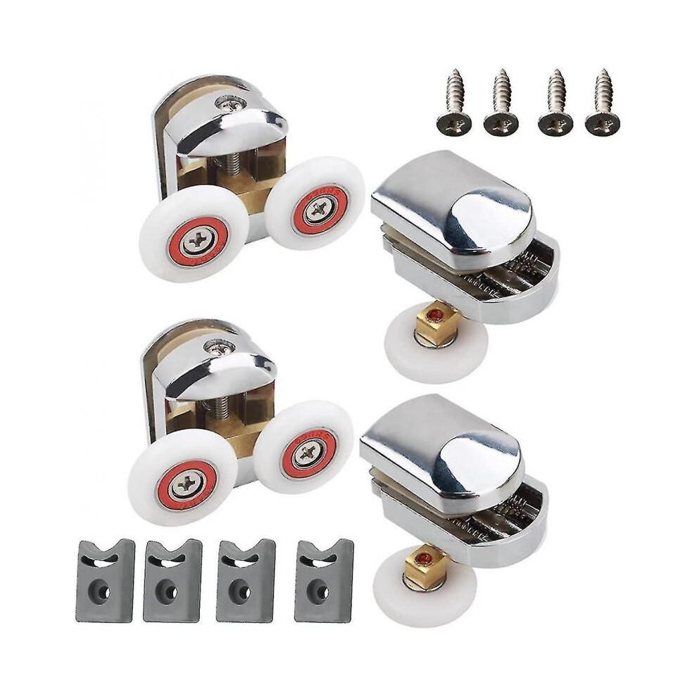 Shower Door Rollers, 4pcs 25mm Sliding Shower Doors Wheels Replacement Roller Runner Wheel 2 Top & 2 Bottom Chrome Plated Door Roller