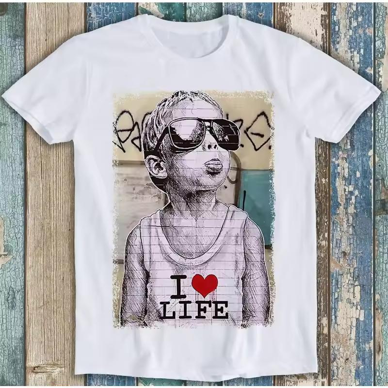 Banksy I Love Life Boy Graffiti Best Seller Funny Music Meme Top Gift Tee T shirt