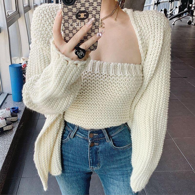 Универсальный свитер-кардиган женский 2023, высококачественный вязаный кардиган, верхнее пальто, бюстгальтер и женский атмосферный комплект, женский свитер-кардиган