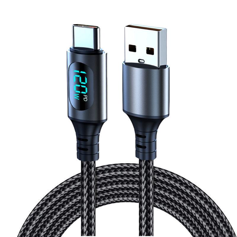 120 Вт цифровой дисплей сверхбыстрый зарядный кабель для передачи данных PD для Apple, Huawei, Honor, Xiaomi - светящийся дисплей