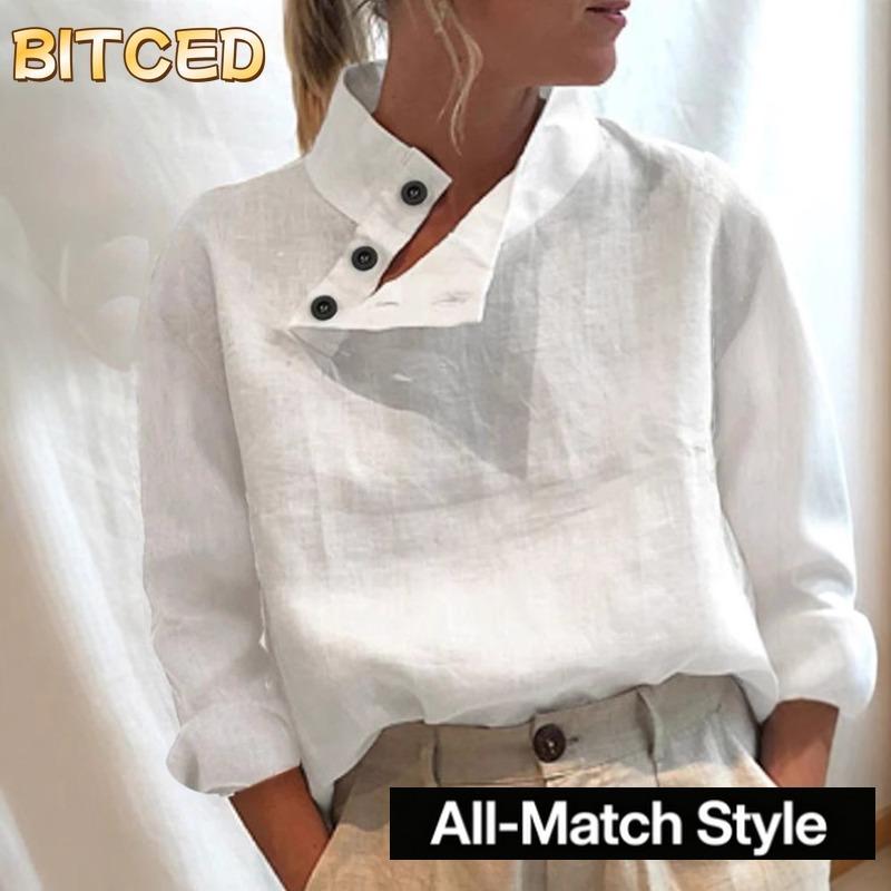 BITCED Женские модные повседневные однотонные блузки и рубашки с длинными рукавами с принтом