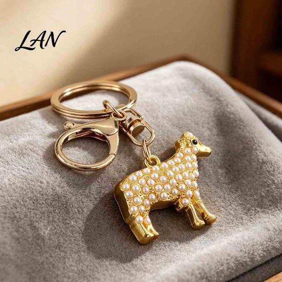 Metal Key Holder Faux Pearl Sheep Keychain, Zinc Alloy Lamb Car Ring Animal Handbags Pendant Holder, Backpacks Charm Decorative Accessory for