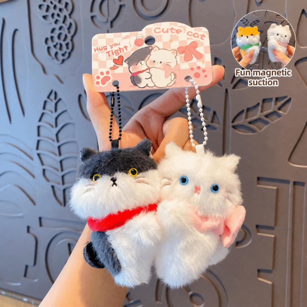 2PCS Magnetic Snap Cat Plush Keychain Soft Plush Plush Pendant Accessory Purse Decor
