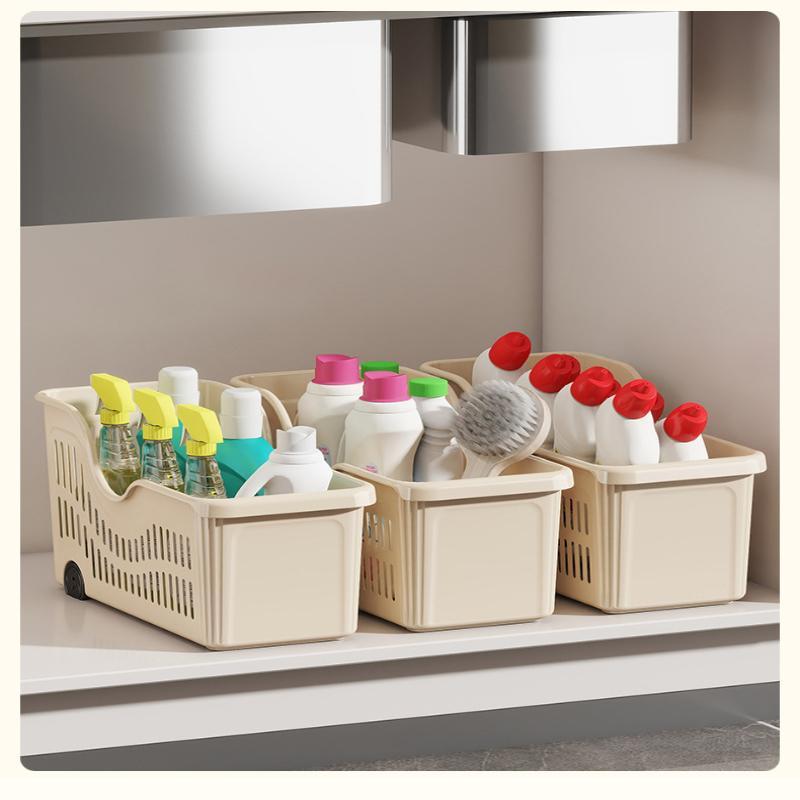 Kitchen Storage Baskets With Wheels Ventilated Holes BPA Free Plastic Organizer for Cabinet Pantry Food Vegetable Storage