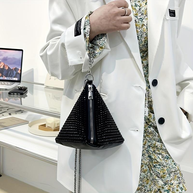 1 Pc Fashion Trend Diamond-encrusted Women's Bag, Triangular Zongzi Style Small Bag with Foreign Style Chain, Portable Shoulder Messenger Bag