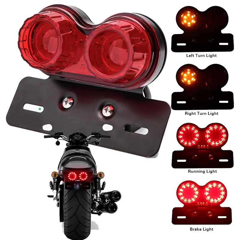 Motorcycle LED Tail Light Integrated Brake Turn Signal With License Plate Bracket For Honda Yamaha Universal 12V Rear Light