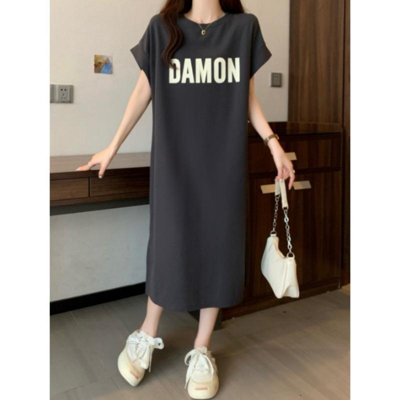 Женское платье-футболка с короткими рукавами, летнее, свободное, тонкое, прикрывающее живот, прямое, повседневное, выше колена, платье