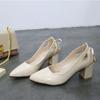 Fashion High Heels Women's Pumps 2024 New Bow Women's Shoes Pointed Toe Shallow Mouth Single Shoes Woman Medium Heel Fashion Shoe 43