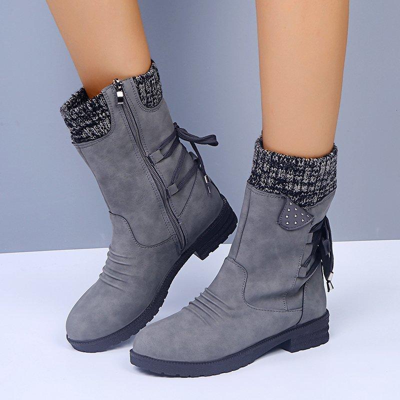Women's Fashionable Boots Oversized Mid Length Women's Boots Comfortable Low Heel Boots Square Heel Round Toe Casual Boots