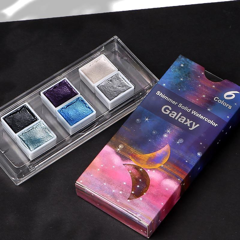 Набор акварельных красок 6/12 цветов с металлическим блеском для художников, школьные канцелярские принадлежности, инструмент для граффити, твердый пигмент, товары для рукоделия