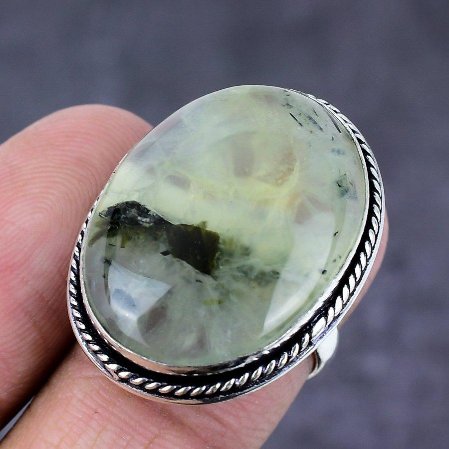 Natural Prehnite Gemstone Handmade 925 Sterling Silver Jewelry Ring Size 6 Q2f13