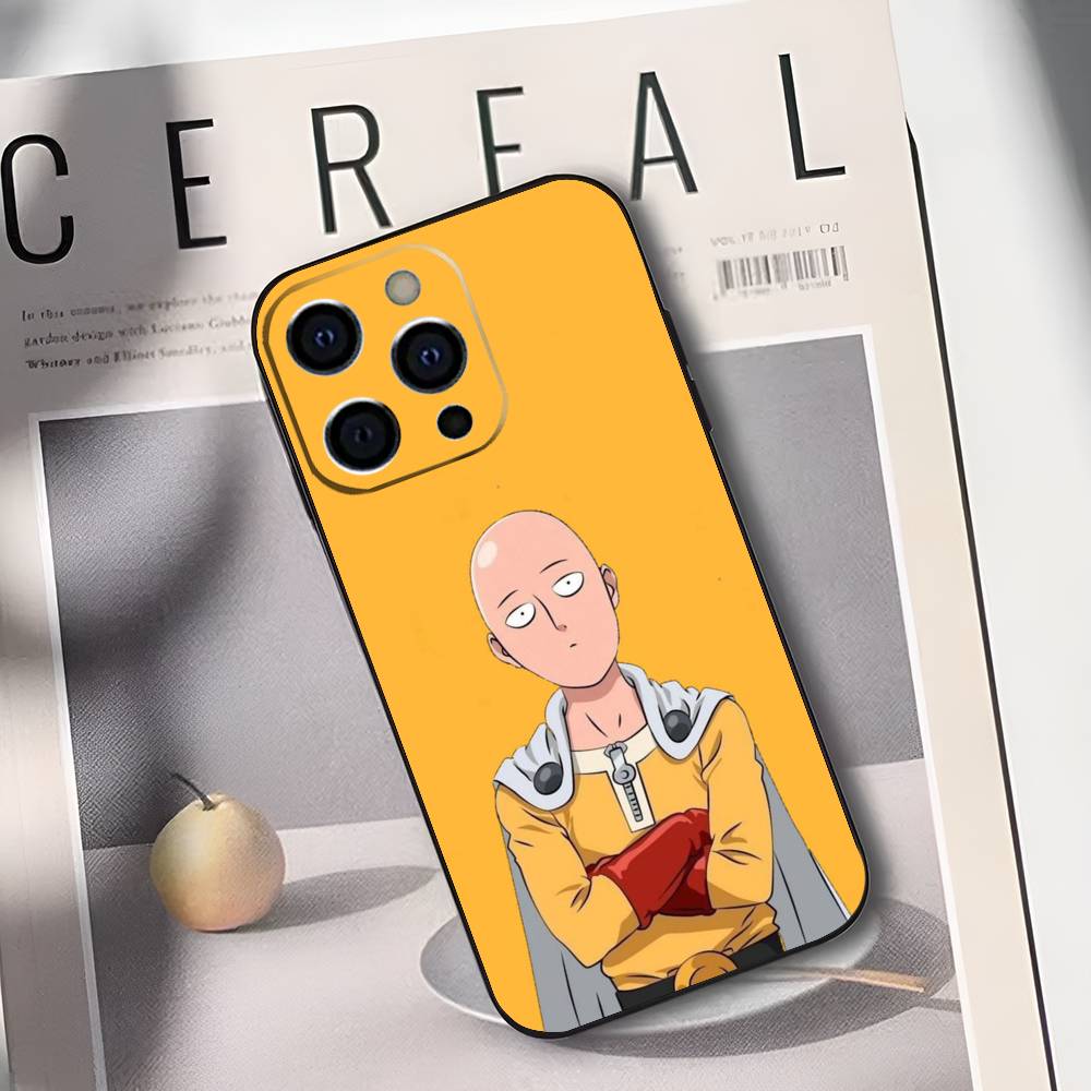 Чехол для телефона One P-Punch M-Man S-Saitama Для iPhone 17,16,15,14,13,12,11 Plus,Pro Max,XS,Мягкий черный чехол