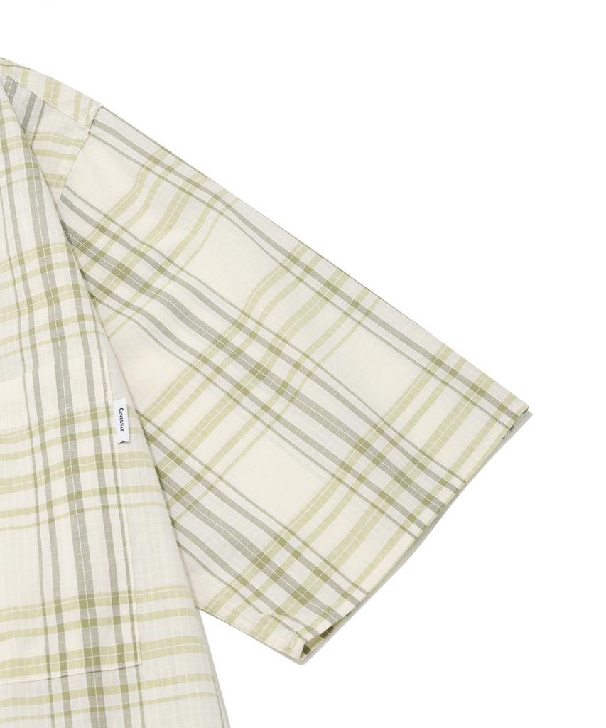 COVERNAT Tartan Check Open Collar 1Pk Half Shirt Green