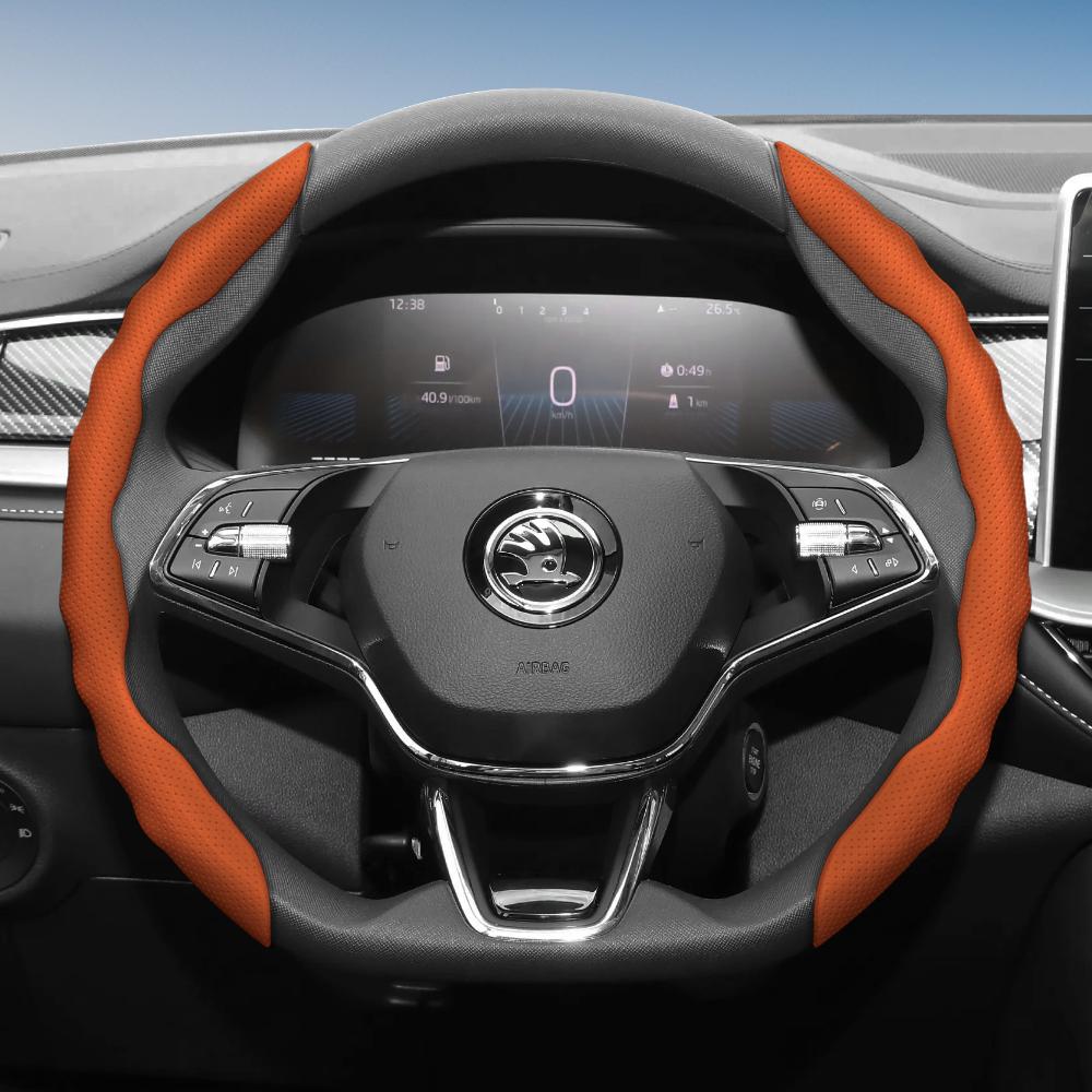 Подходит для чехла на руль Skoda с волнистым спортивным дизайном, дышащая кожа, сегментированный, нескользящий, впитывающий пот, защита для Octavia,