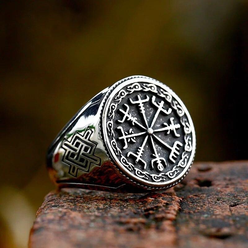 Men Biker Nordic Viking Rings Stainless Steel Retro Nordic Ethnic Belief Odin Viking Rune Ring Men Amulet Jewelry