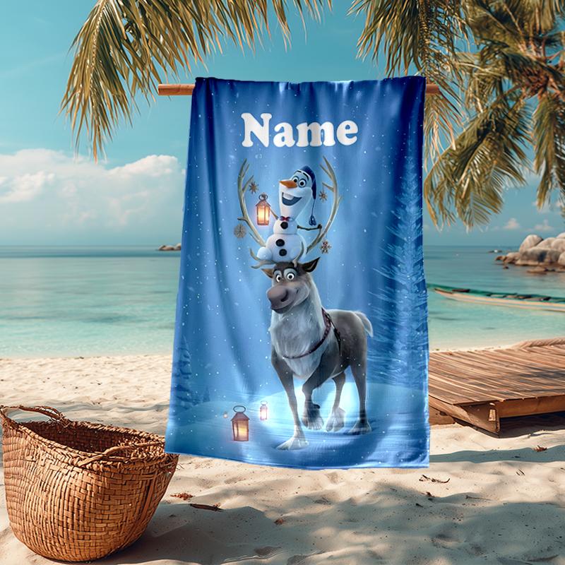 Custom Name Ultra-Soft Beach Towel with Elsa Theme,Ideal for Pool - Camping, Diving - Perfect Travel Essential, Vibrant Beach Towel.