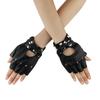 Bengpro Women's Punk Rock Half Finger Gothic Gloves Cosplay Costume Rivet Studded Biker Driving Leather Fingerless Gloves Black OSFM Average Black