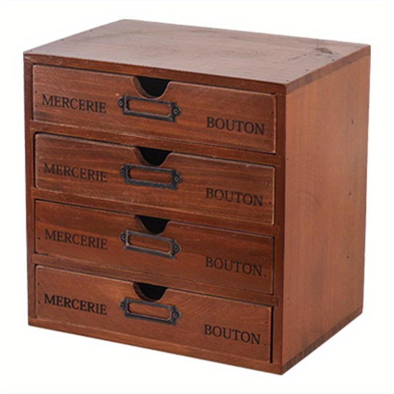 1pc 4-drawer File Storage Box Literature Organizer Wooden Desk Drawer Unit Desktop File Holder File Cabinet For Home Office