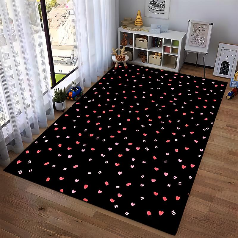 Heart and Stripe Pattern Black Carpet for Living Room Home Decor Suitable for use as an anti-slip for living room bedroom sofas