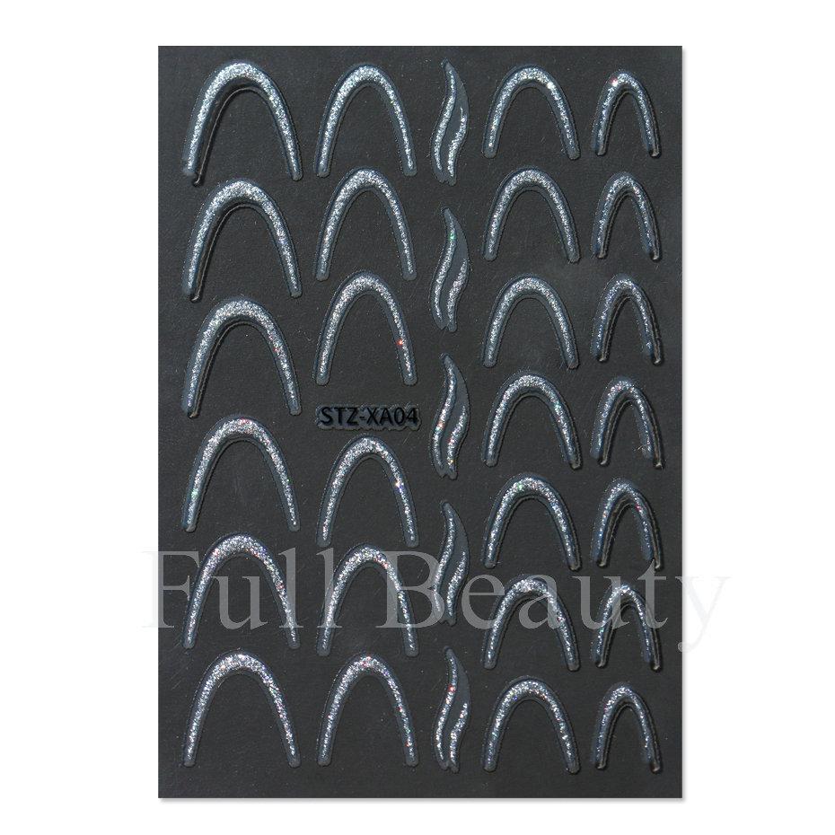 Nail Art Sticker French Smile Line Silver Glitter Diy Corrugated Line Adhesive Nail Sticker