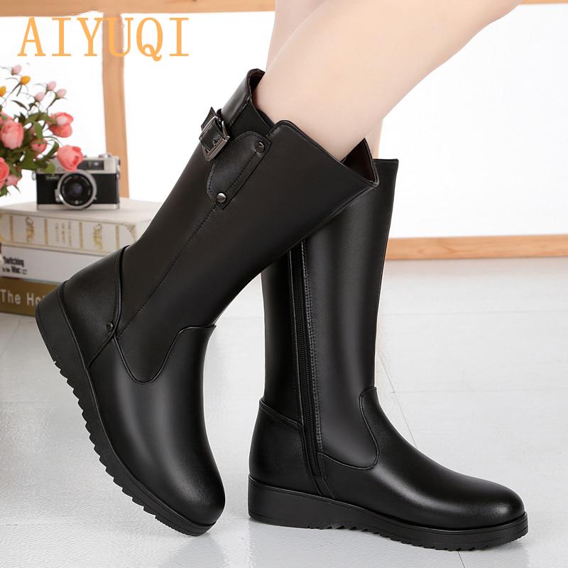 Female Winter Boots New Genuine Leather Female Boots Big Size Wool Booties Woman Non-slip