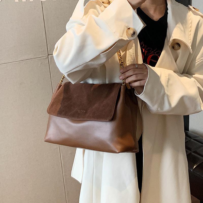 Yogodlns Мягкая сумка-тоут из ПУ кожи Новая женская сумка с золотыми цепочками Высококачественная Вместительная сумка на одно плечо Однотонная Универсальная сумка кроссбоди