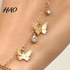 Integrated Bracelet Ring Golden Hand Chain for Women, Metal Butterfly Tassel Adjustable with Finger Ring, Harness Jewelry Rhinestone Accessory