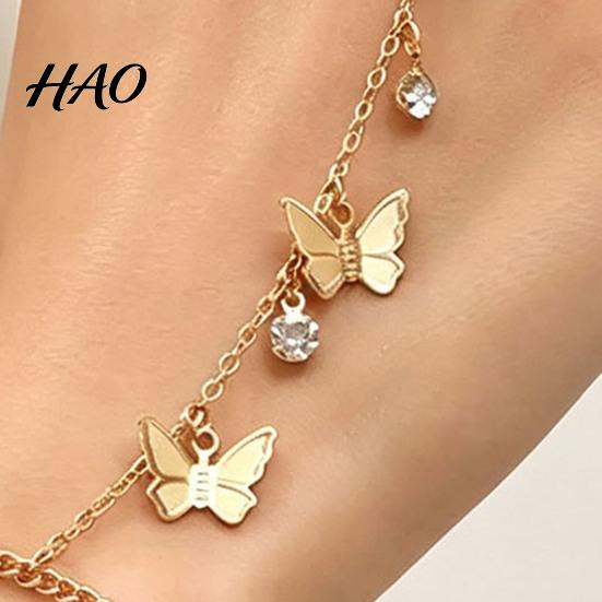 Integrated Bracelet Ring Golden Hand Chain for Women, Metal Butterfly Tassel Adjustable with Finger Ring, Harness Jewelry Rhinestone Accessory