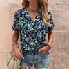 Retro Print Women's T Shirt Classic Floral Tees For Ladies Summer V-Neck Short Sleeve Tops Female Oversized Clothes Daily Blouse
