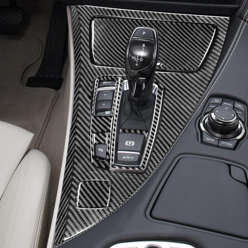 Real Carbon Fiber Car Accessories Gear Shift Panel Set Cover Soft Sticker For BMW 6 Series/M6 F06 F12 F13 M Sport 2011—2018