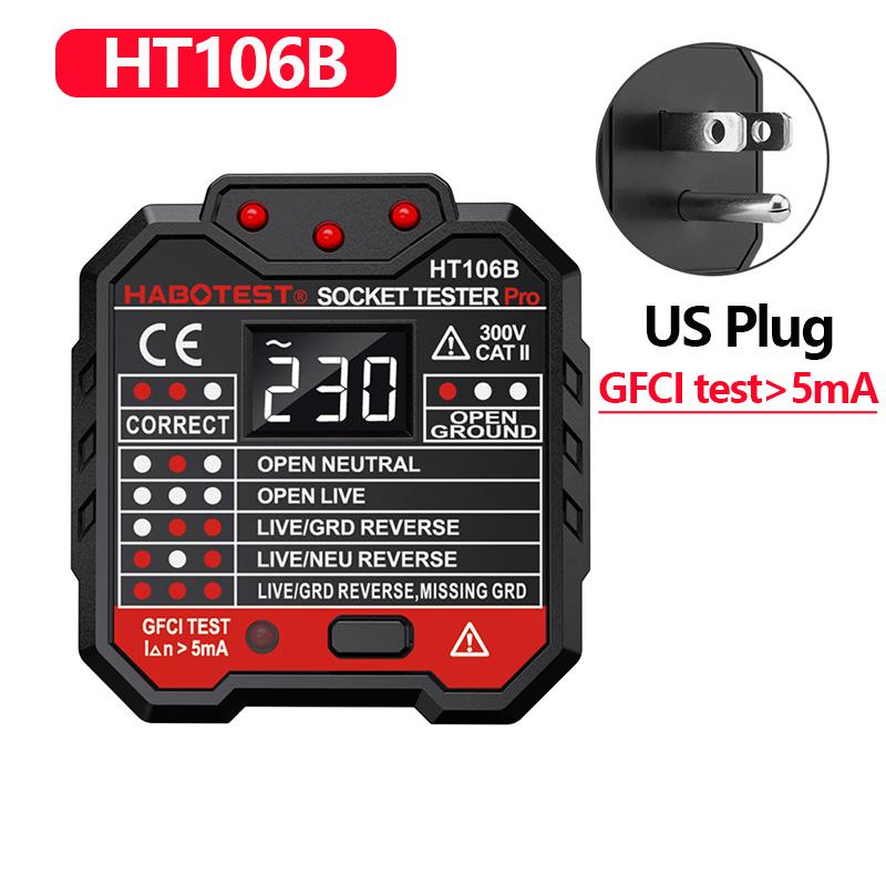 HT106 HT107 Тестер розеток Pro Тест напряжения Цифровой розетка Розетка Детектор US/UK/EU Вилка Заземление Ноль Линия Вилка Полярность Фаза Проверка