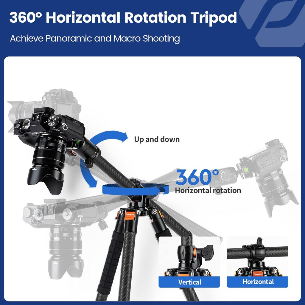 Fotopro Carbon Fiber 160cm Overhead Photography Tripod Horizontal Camera Tripod 360 Degree Ball Head with Quick Release Plate DSLR Max Load 10kg Black