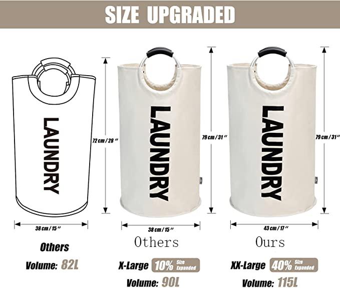 115L X-Large Laundry Basket, Collapsible Fabric Laundry Bag, Foldable Laundry Hamper, Folding Washing Bin