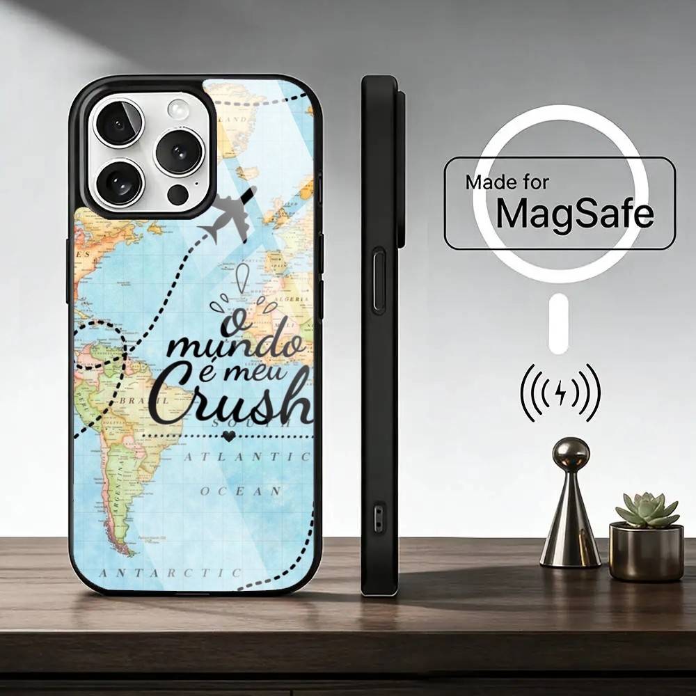 Travel Airplane Route Phone Case For iPhone17,16,15,14,13,12,11 Plus,Pro Magnetic For Magsafe Wireless Charging