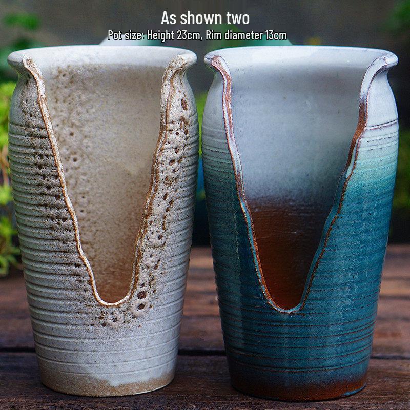 Handmade Coarse Pottery Zisha Succulent Planter - Breathable Ceramic with Cliff-like Textured Finish