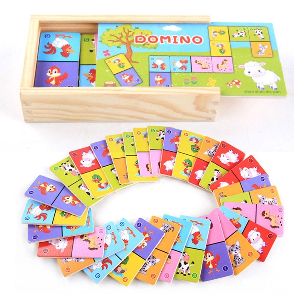 Education blocks Animal Domino Puzzle Toy Wooden Wooden Domino Building Blocks Set Tollder