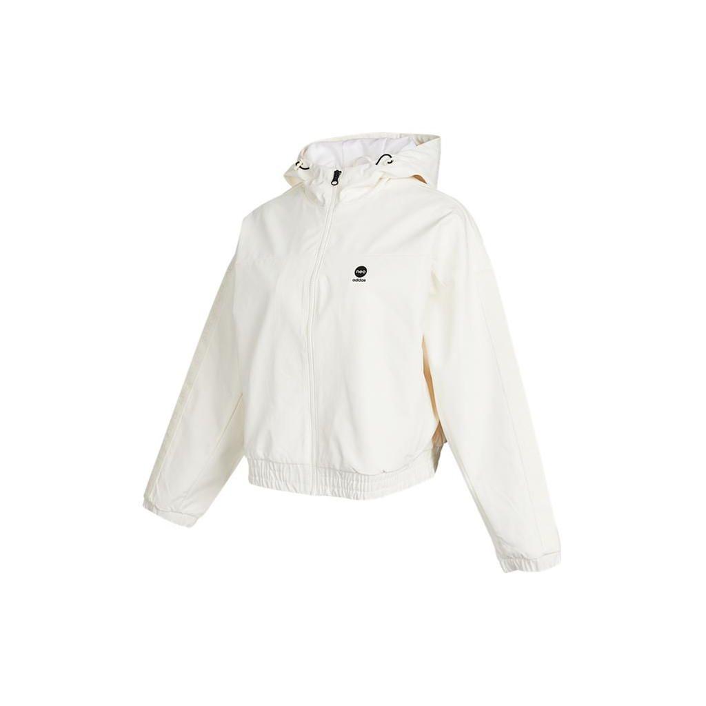 Adidas Neo Solid Color Logo Print Zip-Up Hooded Jacket Women Jackets White HE4488