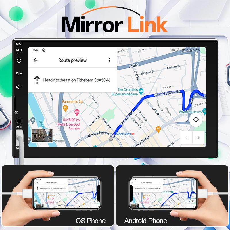 Автомагнитола Hippcron 2Din CarPlay Android Auto 7-дюймовый сенсорный экран Мультимедийный стерео для автомобиля MP5 Плеер с FM AUX BT U-диск TF