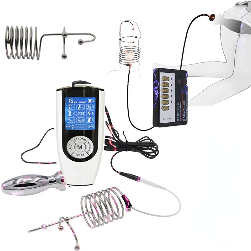 БДСМ Электрический Шок Анальная Пробка Пенис Пробка Электросекс Кольца E-стим Стимулятор Ануса Клетка Целомудрия Мастурбация Секс-Инструменты Для Мужчин