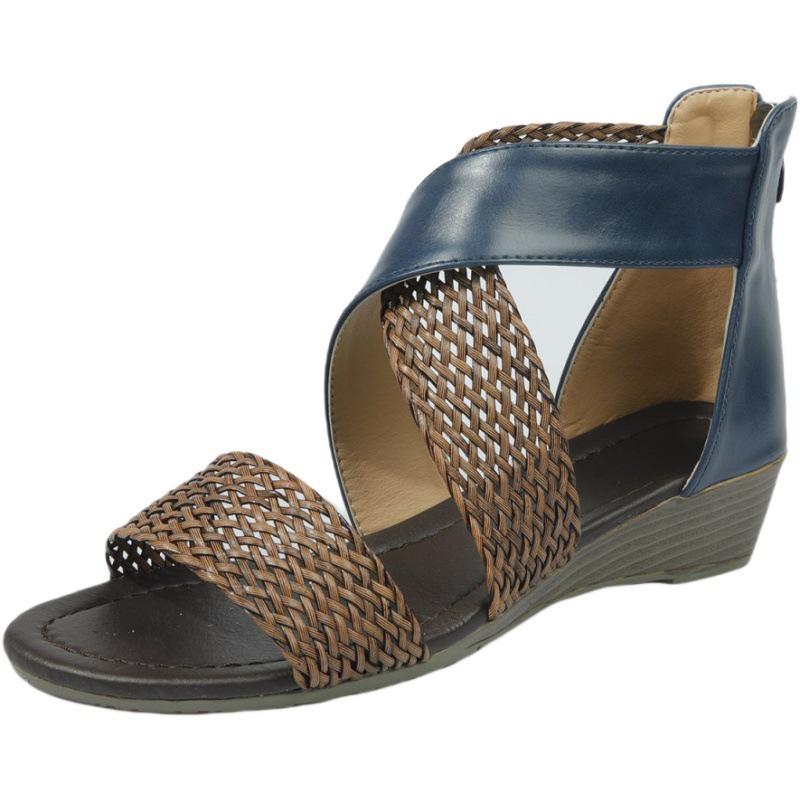 Женские сандалии большого размера. Летние плетеные сандалии на танкетке. Пляжные повседневные сандалии.