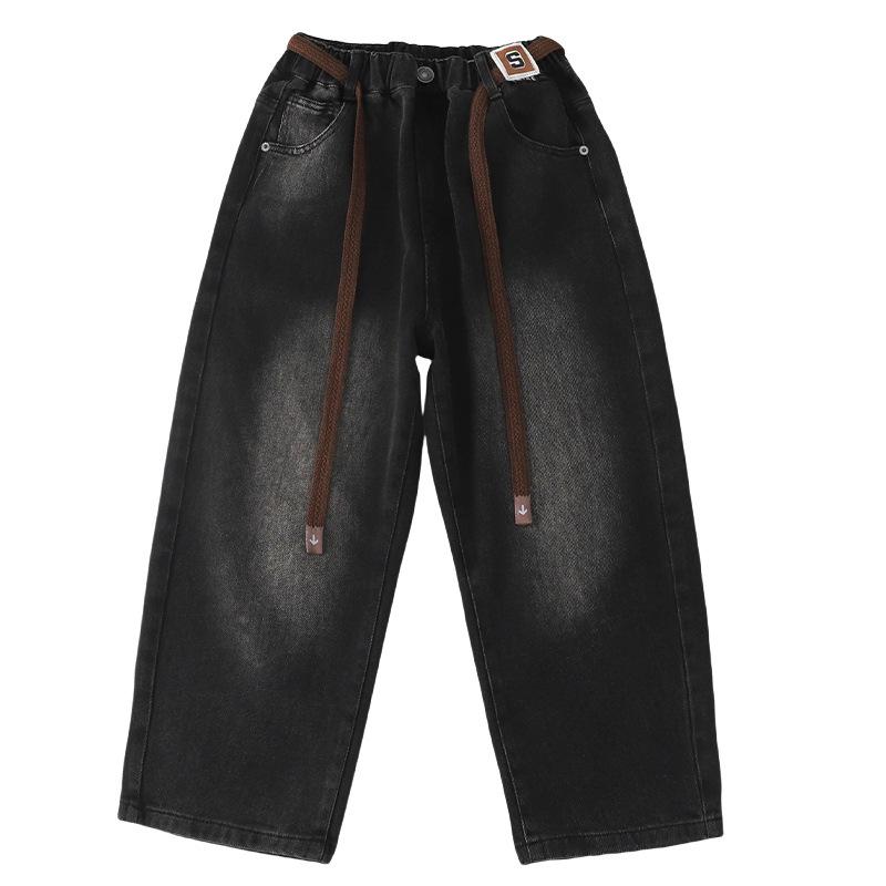 Boys' 2025 Fleece-Lined Straight-Leg Jeans: Trendy Spring/Autumn Style for Kids